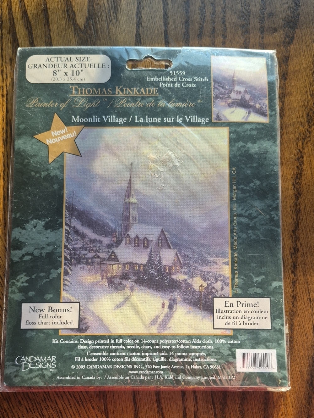 Thomas Kinkade Moonlit Village Embellished Cross Stitch Kit Candamar 51559 NEW